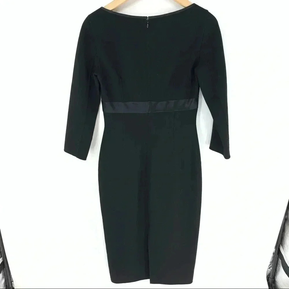 Celine vintage 90s Finition Main Wool Midi long sleeve Sheath dress satin trim - Picture 4 of 5